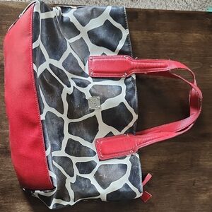 Dooney & Bourke Red and Black Giraffe Print Tote